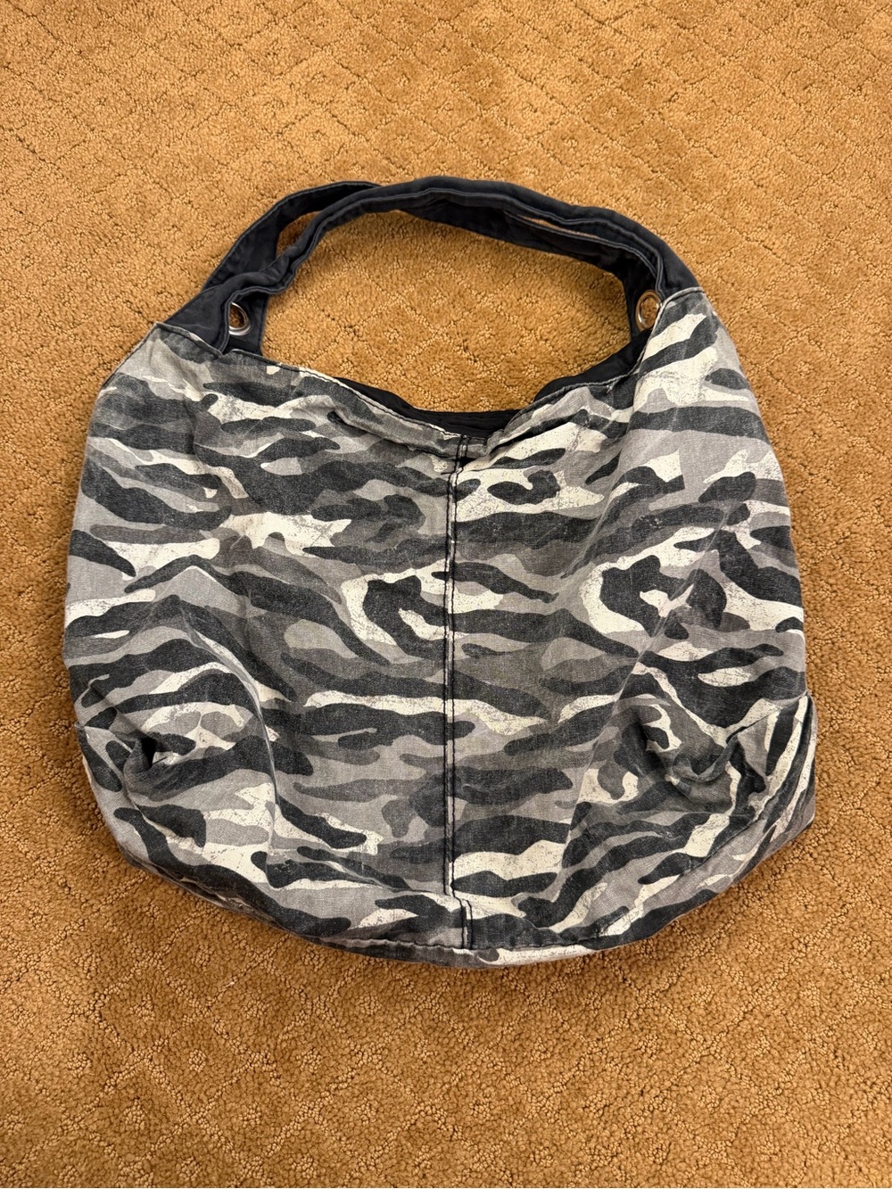 Vintage camo gray black hobo shoulder bag 100% cotton Y2K Grunge